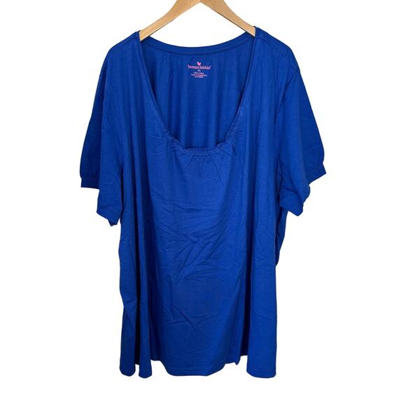 Woman Within Pullover Top Size 5X Blue 100% Cotton Scoop Neck Casual Comfort - Picture 1 of 4